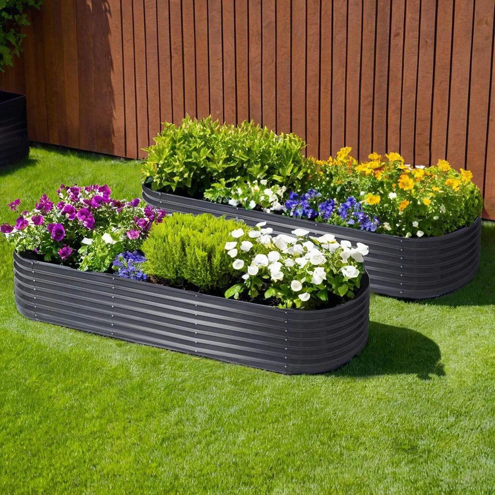 2x Raised Garden Bed 240X80X42cm Oval - Flea Market